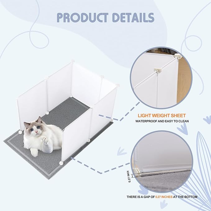 MEEXPAWS 2 Set Extra Large Cat Litter Box Enclosure Splash Guard 27×20 in| Large Cat Litter Mat | Easy Clean (White)