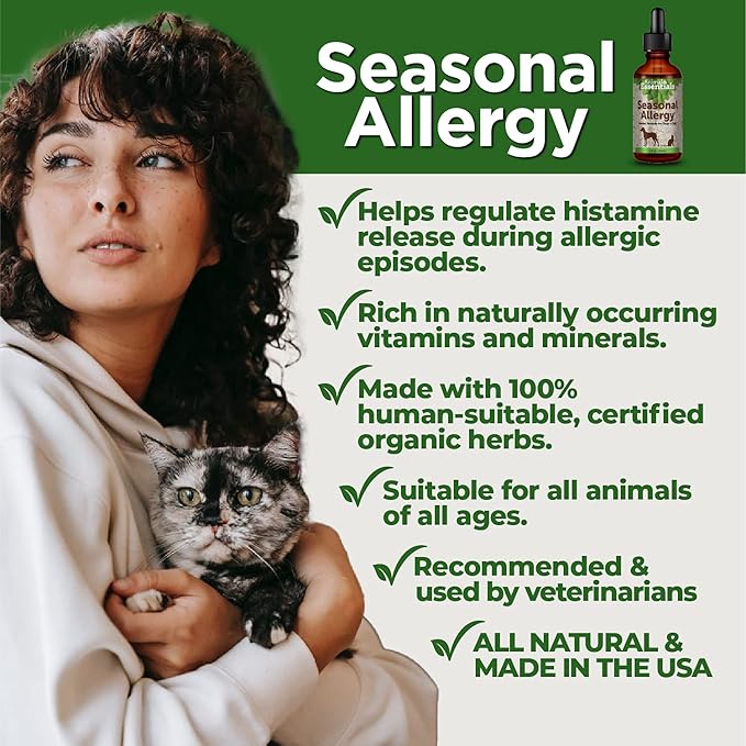 Animal Essentials Seasonal Allergy- Herbal Formula for Dogs & Cats for Occasional Allergy Relief, Sweet Taste, 100% Organic Human Grade Herbs, Veterinarian Recommended Animal Wellness Tonics - 1 Fl Oz