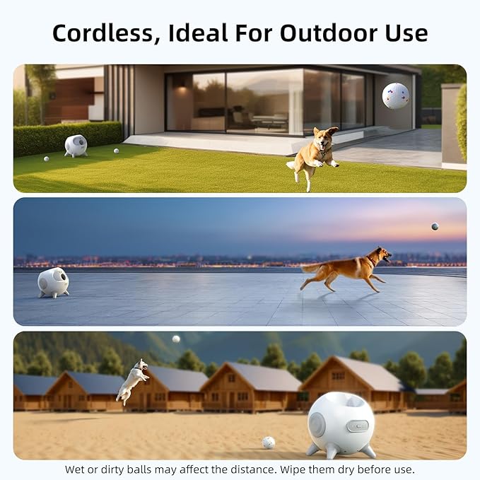 uahpet Automatic Ball Launcher for Dog with Obstacle Detection, 4 Adjustable Distances Ball Thrower Launcher for Medium & Large Dogs, with 3 Balls (2.5 inches)