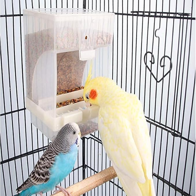 PINVNBY 2 PCS No Mess Bird Feeder, Automatic Bird Feeder for Cage, Seed Food Container Cage Accessories for Parrot Budgerigar Canary Cockatiel Finch Parakeet Green Cheek Conures Parrotlets Lovebirds