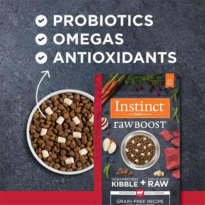 Instinct Raw Boost, Natural Dry Dog Food with Freeze Dried Pieces, High Protein, Grain Free Recipe - Real Beef, 3.5 lb. Bag