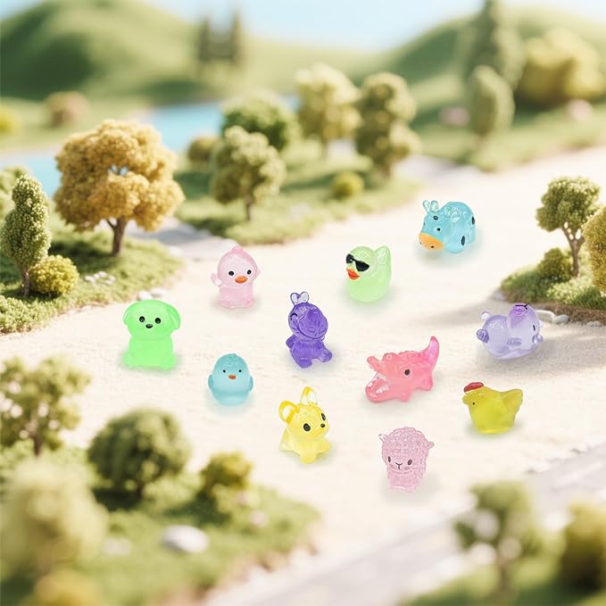 150 Pcs Luminous Mini Resin Animals Miniature Animals Figurines Tiny Little Animals Glow in Dark Small Animal Figures to Hide Mini Animals Micro Landscape Ornaments Fairy Garden Accessories