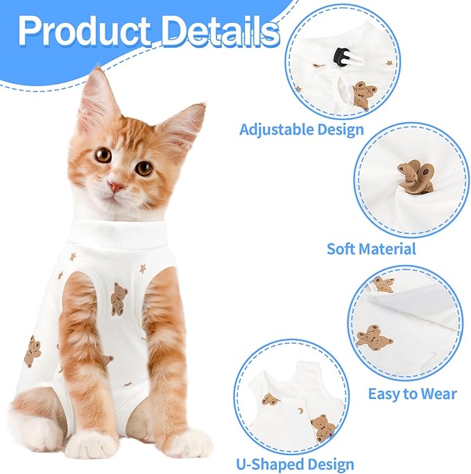 Cat Recovery Suit Female, Breathable Cat Onesie After Surgery Female for Abdominal Wounds or Skin Diseases, Surgery Recovery Suit Kitten Onesie After Spay Wear Anti Licking