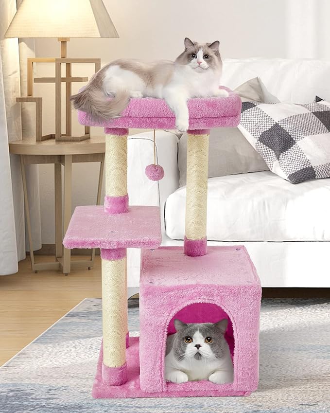 FISH&NAP Cute Cat Tree Kitten Cat Tower for Indoor Cat Condo Sisal Scratching Posts with Jump Platform Cat Furniture Activity Center Play House Pink