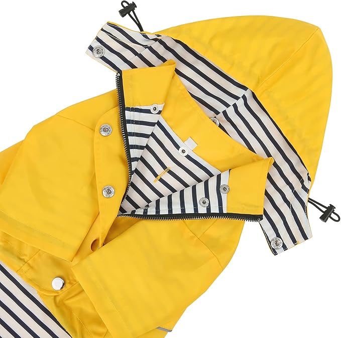 HDE Dog Raincoat Poncho Double Layer Zip Rain Jacket with Removable Hood, Leash Hole for Small to 3XL Dogs and Puppies Yellow - M