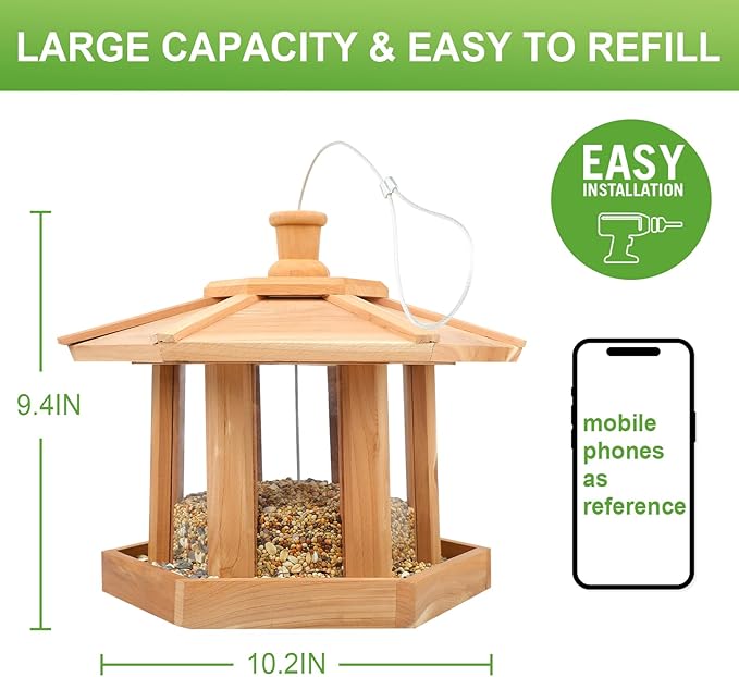 Bird Feeders for Outdoors Hanging Rain-Proof Roof Platform Wild Bird Feeder for Outdoors Garden Decoration (Large)