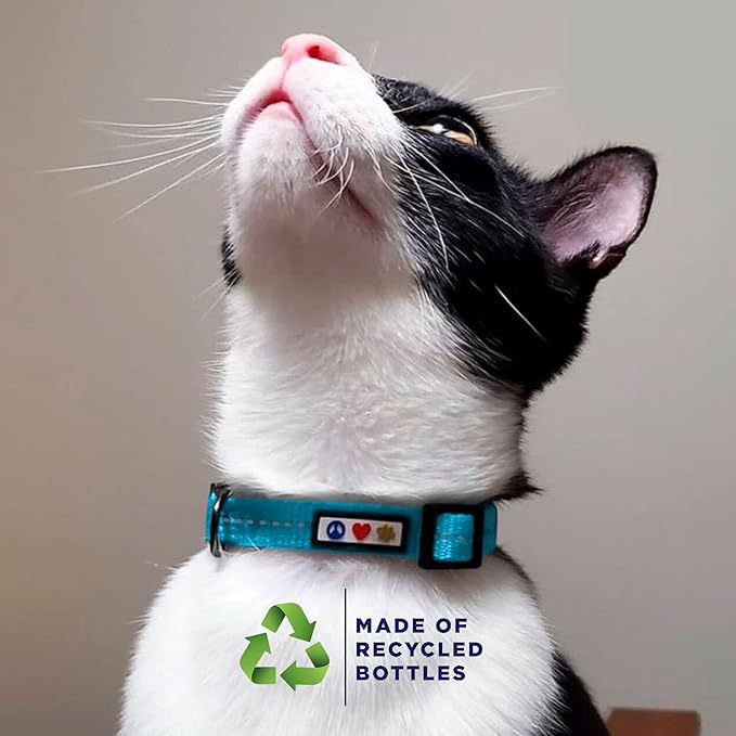 Pawtitas Recycled Cat Collar with Reflective Stitched and Safety Buckle Removable Bell Reflective Cat Breakaway Collar Made from Plastic Bottles Pink Cherry Blossom Cat Collar