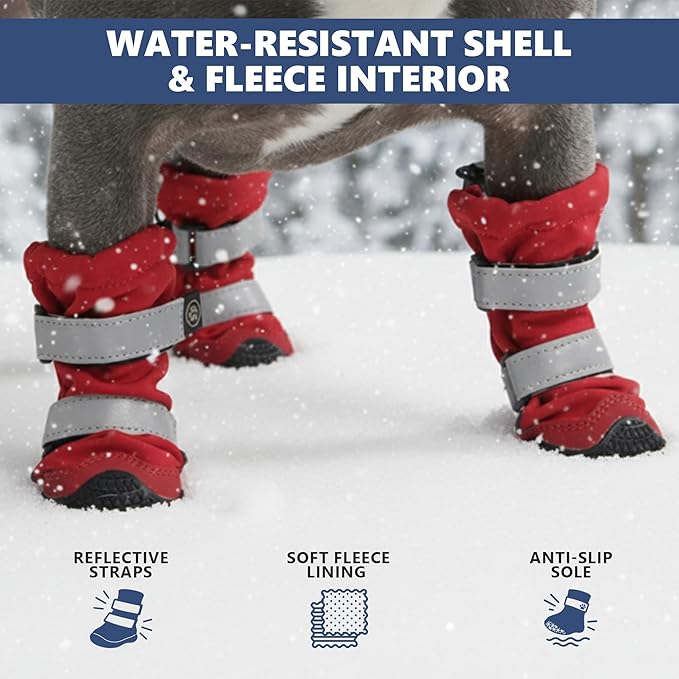 Spark Paws Dog Shoes, Waterproof Dog Boots for Medium to Large Dogs, Non Slip, Breathable Dog Booties and Paw Protectors - 4PCS Doggie Hiking Boots with Reflective Straps, Red, Size 4