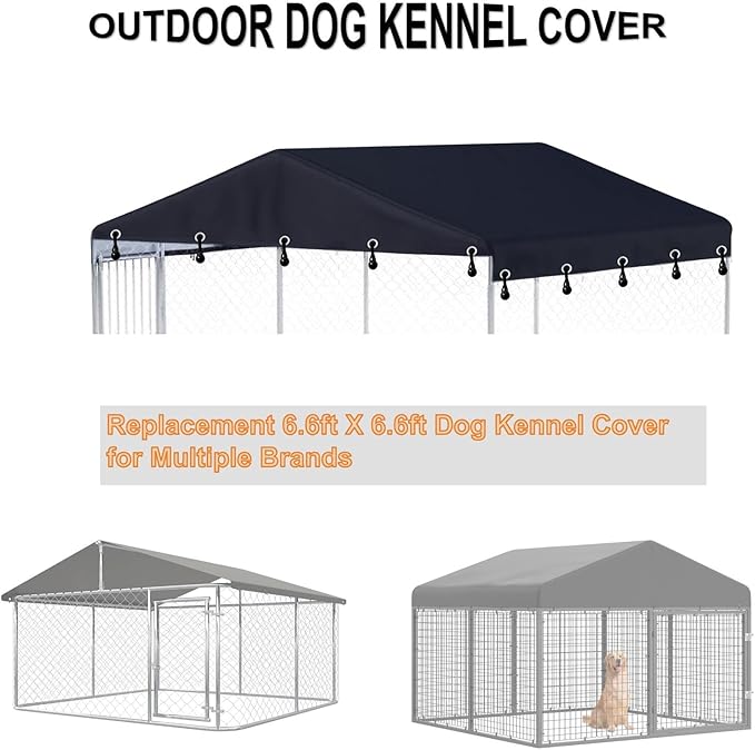 79" x 79" Outdoor Dog Kennel Cover Made of 600D Waterproof Oxford Cloth- Black (6.7'W x 6.7'L) Replacement Covers(Sold only Kennel Cover Without Frame)