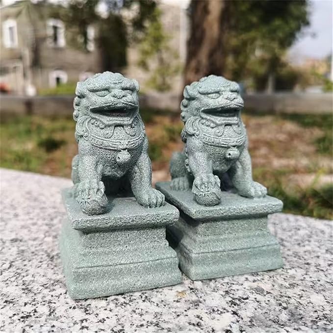 livelyfish Asian Fu Foo Dogs Statues A Pair of Two Guardian Lion Sandstone Figurine Pets Fish Tank Aquarium Landscape Ornaments Garden Feng Shui Decorations, M