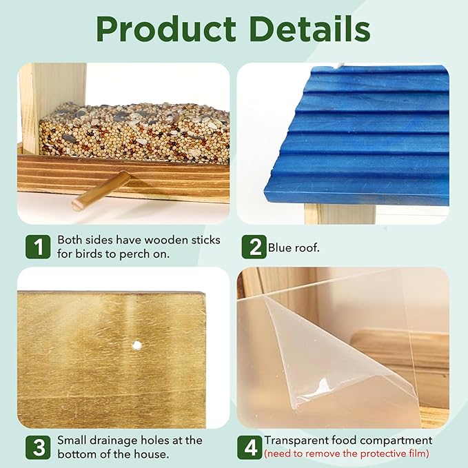 Cedar Wooden Bird Feeders for Outdoors Hanging– Large, Weatherproof Wild Bird House Feeder–Pre-Assembled, Hopper Design, Anti-Squirrel, Easy Fill for Cardinals, Bluebirds, Oriole & Finches