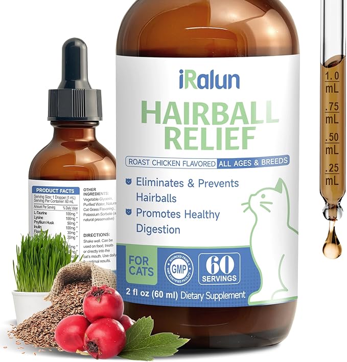Hairball Treatment for Cats- Hair Ball Relief Digestive Aid-Hairball Support Remedy- Promotes Healthy Digestion, Eliminates & Prevents Hairballs, for All Ages & Breeds 2fl oz