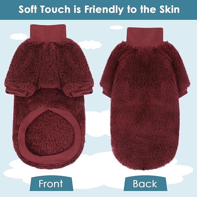 SUNFURA Sphynx Cat Sweater, Hairless Cats Turtleneck Pullover Kitten Sweaters for Cats Only, Warm and Soft Cat Pajamas Shirt with Sleeves Pet Winter Clothes Fleece Jumpsuit for Puppy, Burgundy L