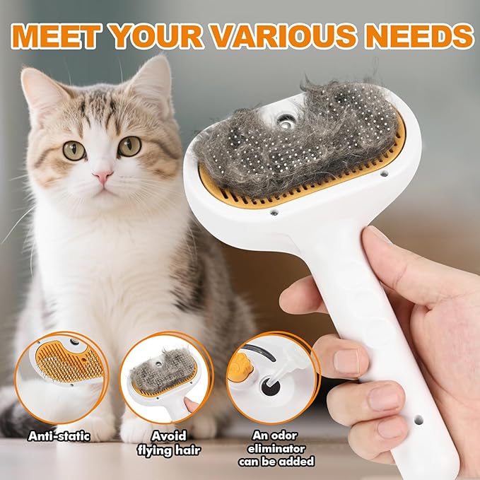 Pet Steam Brush for Cats and Dogs, 4-in-1 Spray Hair Removal Comb, Cat Brush for Shedding and Grooming with 1 Shampoo for Long & Short Haired Pets