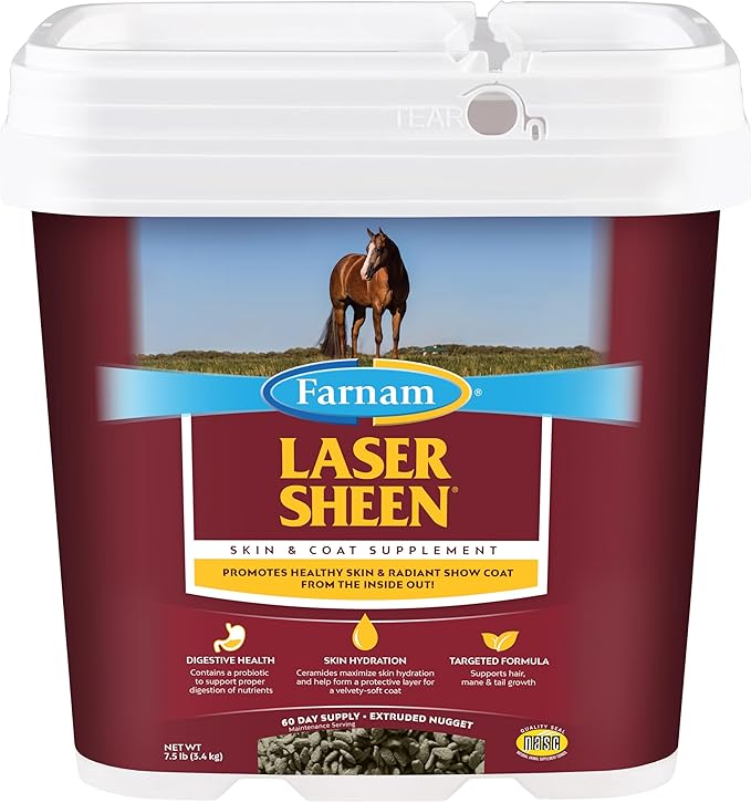 Farnam Laser Sheen Skin & Coat Supplement for Horses, Promotes Healthy Skin & Radiant Coat from The Inside Out, 7.5 Pound, 60 Day Supply