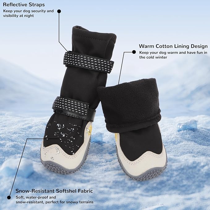 Dog Shoes for Large Small Medium Dogs, Dog Snow Boots Winter, Dog Booties and Paw Protectors to Prevent Licking, Anti-Slip Dog Shoes with Reflective for Hot Pavement, Hardwood Floors, Hiking (Size 6)