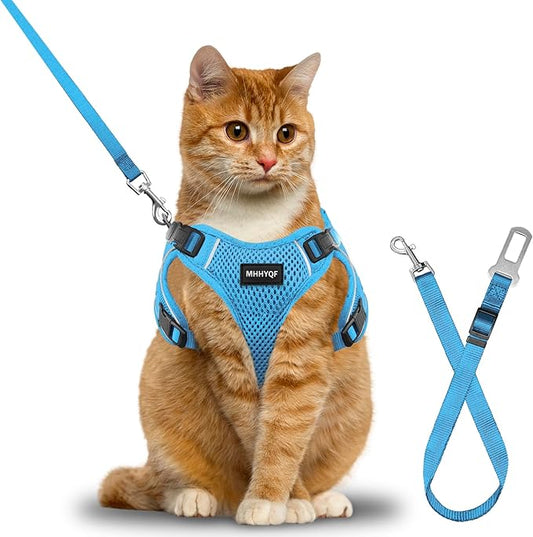 Cat Harness, Cat Harness and Leash for Walking, Escape Proof Soft Adjustable Vest Harnesses for Cats, Easy Control Breathable Reflective Strips Harness, Kitten Harness and Leash Set, Blue, S