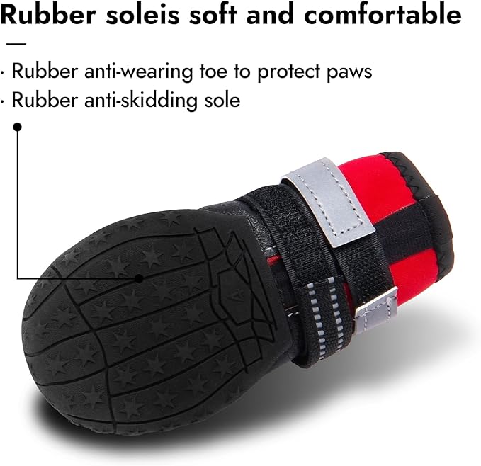 Dog Shoes, Waterproof Dog Boots & Paw Protectors with Anti-Slip Sole, 4pcs/Set Pet Dog Booties, Reflective Dog Shoes for Small Medium Large, Winter Snowy Summer Hot Pavement (Red, 7# (XL))
