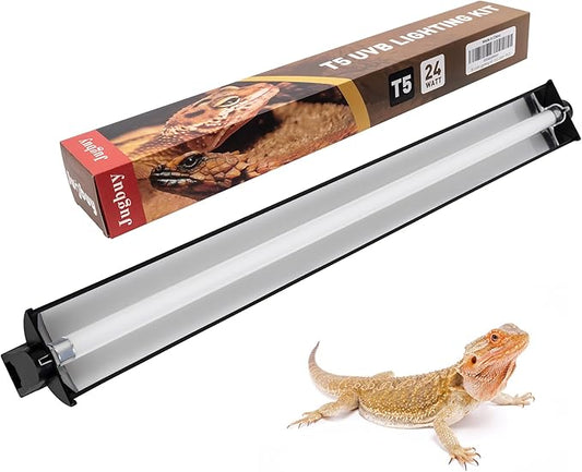 UVB Reptile Light Kit, 24W T5 Lamp Fixture and 10.0 UVB Tube Combo, Linear Lighting Bar for Desert Dwelling Reptiles, Bearded Dragon, Chameleon, Gecko, Lizards, Tortoises, Turtles, Snake