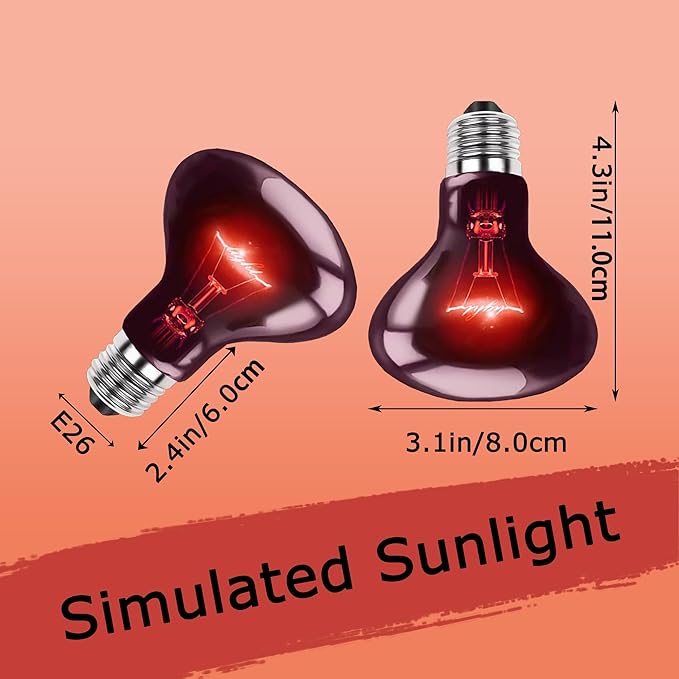 100W UVA Infrared Heat Lamp Bulb – High-Performance Red Basking Spot Light for Lizards, Leopard Geckos, Turtles and Chicks, Perfect for Reptile Tanks, Chicken Brooders & Terrariums | 2 Pack