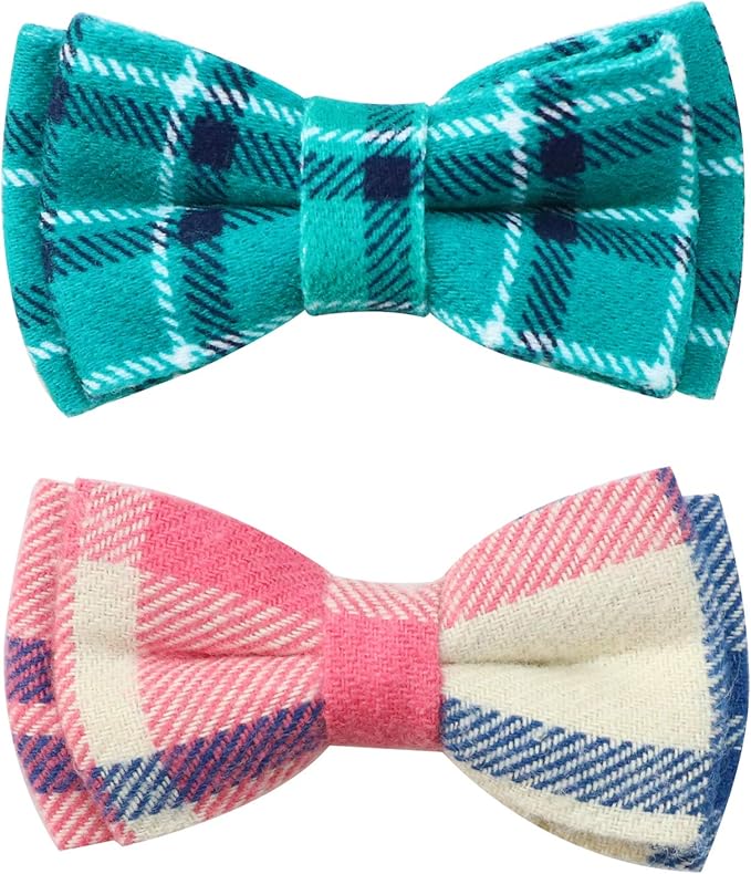 Joytale Upgraded Cat Collar with Bells, Breakaway Cat Collars with Bow Tie, 2 Pack Girl Boy Safety Plaid Kitten Collars, Pink+Teal