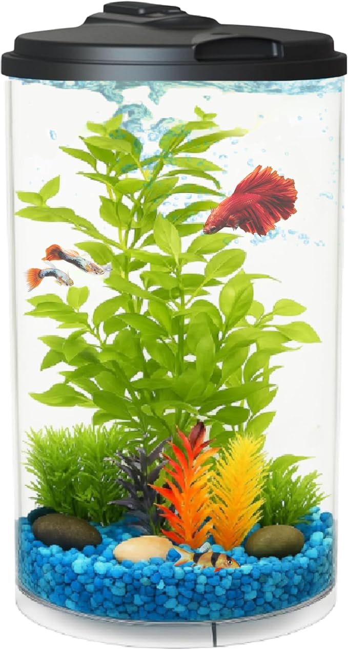 Koller Products Plastic 6-Gallon AquaView 360 Aquarium Kit for Tropical Fish, Betta Fish with LED Lighting and Power Filter Clear, 4-Piece Set