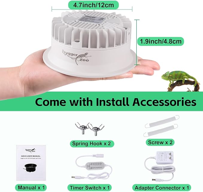UVB Light for Reptiles, UVA UVB Reptile Light Fixture with Timer LED UVB Bulb for Bearded Dragon Gecko Turtle Chameleon Lizard Snake, Adjustable Brightness UVB Lamp for Reptile Tank Accessories, White