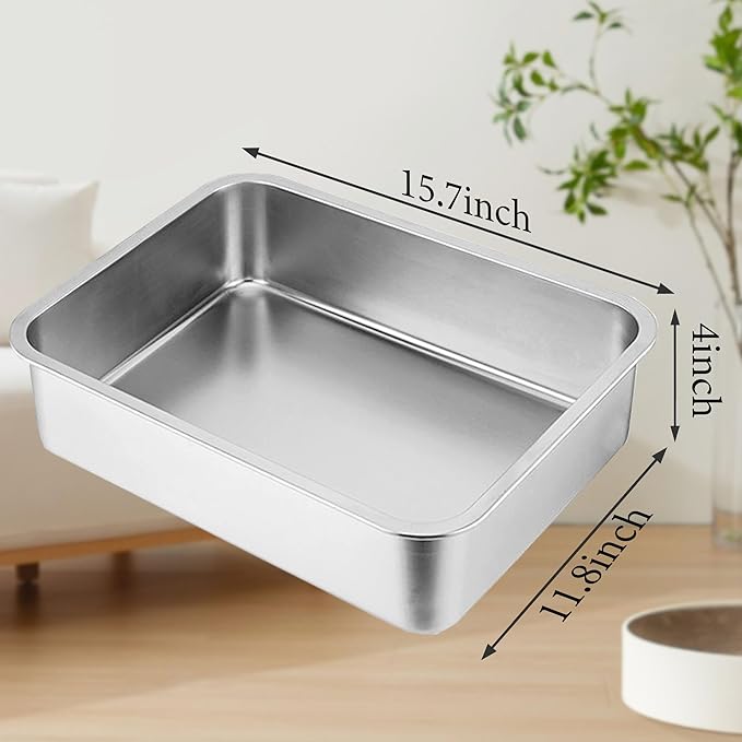 2 Pack Stainless Steel Litter Box for Kittens,15.7"×11.8"×4" Mini Metal Litter Pan Low Entry for Small Kitten and Senior Cat,Kitty Shallow Litterbox for Guinea Pig,Puppy,Hamsters Toilet