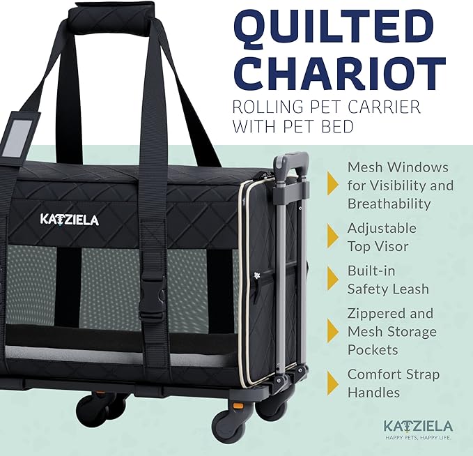 Pet Carrier Airline Approved - Dog Carrier with Wheels - TSA Airline Approved Dog Carrier - Rolling Pet Carrier with Wheels for Small to Medium Size Cat or Dog - Airplane Cabin Animal