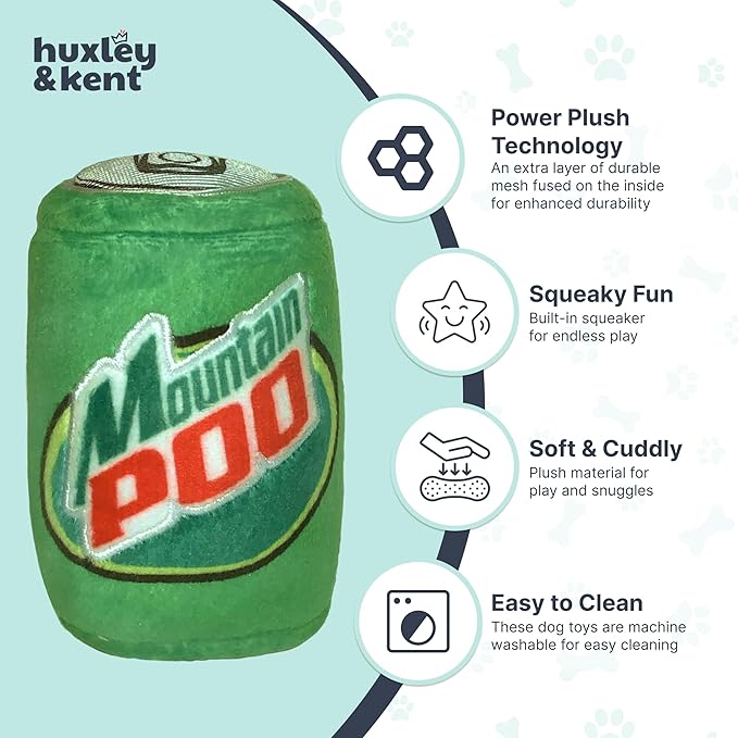 Huxley & Kent Funny Dog Toy w/Squeaker – Power Plush Squeaky Dog Toys for Small, Medium & Large Dogs – Soft Stuffed Animal for Indoor Play & Fetch - Mountain Poo, Large