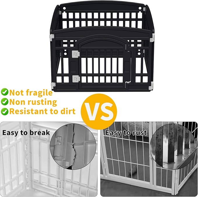 Pet Playpen Foldable Gate for Dogs Heavy Plastic Puppy Exercise Pen Small Pets Fence Puppies Folding Cage 4 Panels for Puppies and Small Dogs House Black (33.5x33.5 Inches)