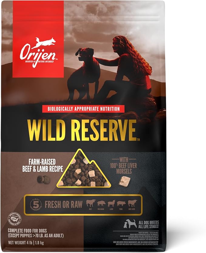 ORIJEN Wild Reserve Dry Dog Food Farm-Raised Beef & Lamb Recipe 4lb Bag