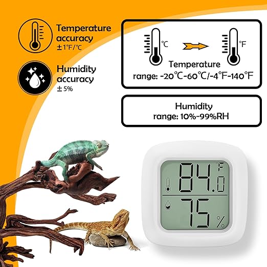 2 PCS Reptile Thermometer and Humidity Gauge for Reptile Tank with On-Off, Reptile Tank Accessories for Jumping Spider, Leopard Gecko, Hermit Crab, Gecko, Ball Python, Lizard, white,rectangle