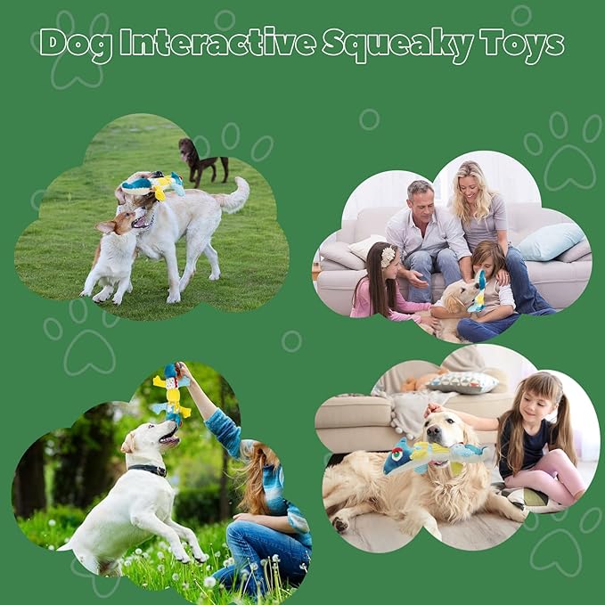 Crinkle Dog Toys Squeaky Plush No Stuffing Cute Puppy Stuffless Tough Rop Pull Toy, Fun Dog Stuffed Animals Durable Chew Set for Small Medium Large Pup (Large, Blue Chameleon)