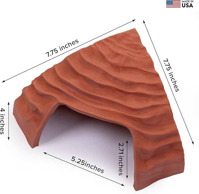 Corner Reptile Cave - Natural-Look Hide for Lizards, Snakes, Bearded Dragons, Turtles, and Tortoises - Durable Habitat Décor - Terracotta