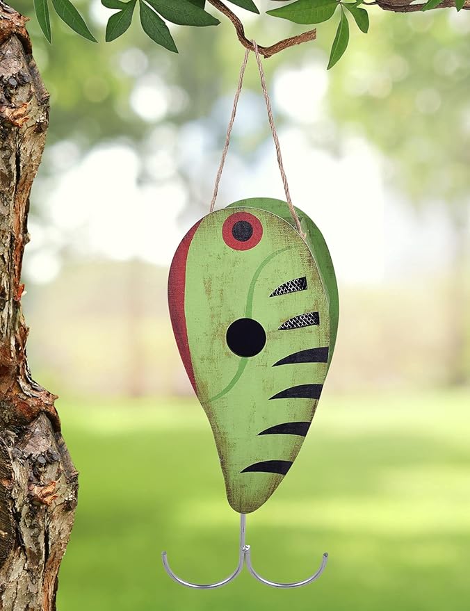 Sunset Vista Designs 93617 Welcome to The Woods Collection Birdhouse, Lime Green and Red, 6.69 x 5.12 x 17.5