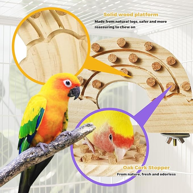 2 Pcs Bird Chew Toy Wooden Foraging Toys,Hanging Wooden Puzzle Foraging,Parrot Cork Stopper Toys Birds Feeding Toy,2 Pcs Bird Cage Food Holder Fruit, for Small and Medium Parrots(G)