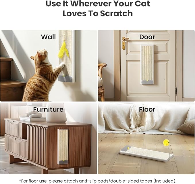 SVD.PET Cat Scratcher, Sisal Cat Scratching Board w/Replaceable Sisal Pad, Self-Groom Brush & Toys, Vertical Cat Wall Scratcher Scratching Post for Indoor Wall, Furniture Protection