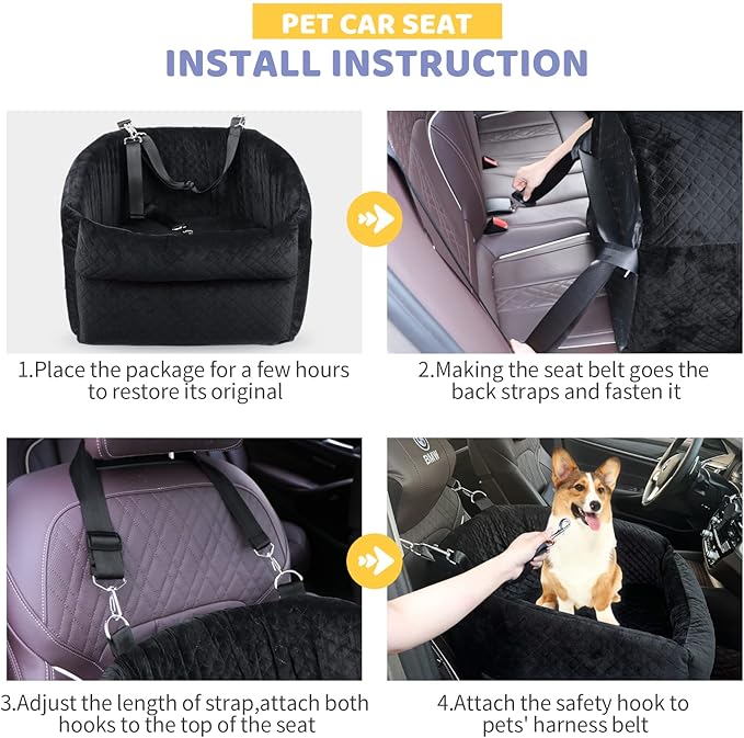 Dog Car Seat for Small/Medium Dogs, Upgrade Dog Booster Seat,Detachable and Washable Pet Car Seats with Thick Cushion Safety Leash and Storage Pockets(Black)