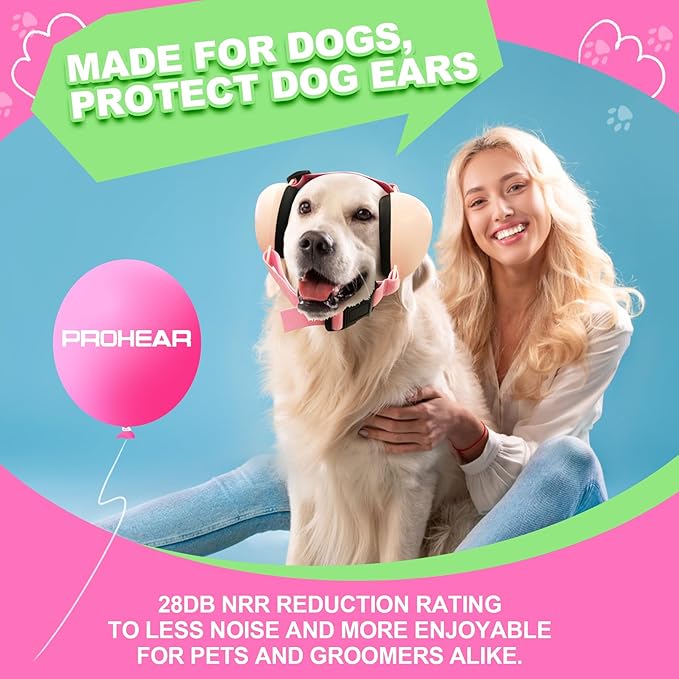 PROHEAR Ungrade GEL Pads Dog Ear Muffs Hearing Protection for Dogs, NRR 28dB for Thunder, Hunting, Tourism,Medium - Pink