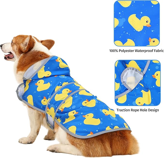 Dog Raincoat Hooded,Waterproof Rain Coat for Dogs with Adjustable Belly Strap,Reflective Strips, Lightweight Slicker Poncho Rain Jacket for Small Medium Large Dogs
