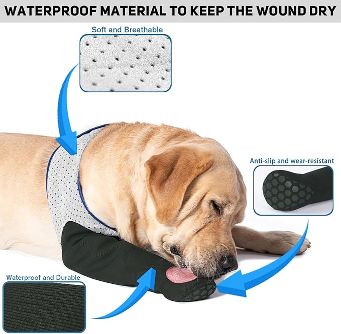 COODEO Dog Socks to Prevent Licking Paws, Healing Boots & Paw Protectors with Non-Slip Bottoms for Wound Protection, Waterproof Sleeve Shoes for Licking(Grey,3XL_Right