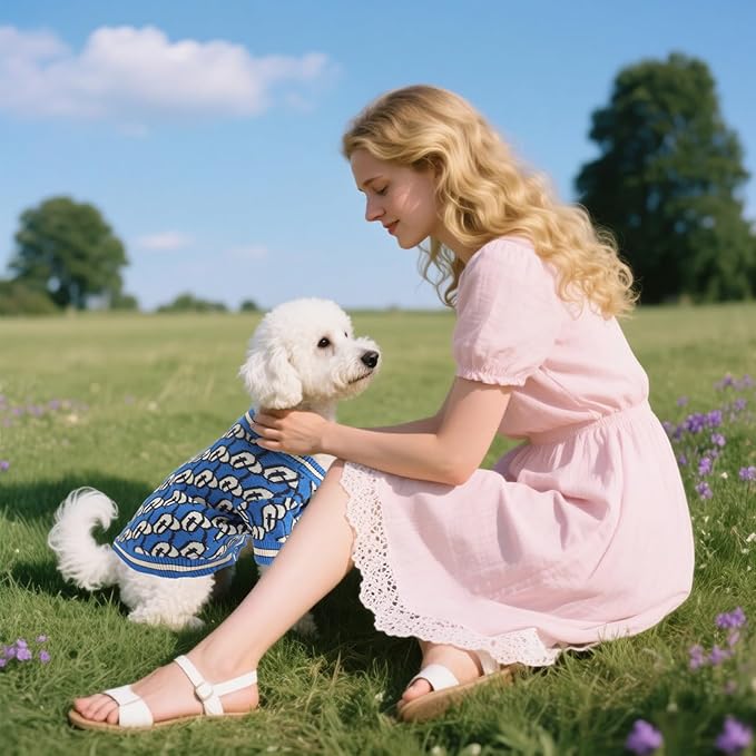 Dynamic Letter Patterned Button Cardigan Dog Sweaters,Boys' Dog Sweater,Girls' Dogs Sweaters,Knitted Pet Clothes,Pet Clothing,Fit for Kinds of Dogs and Different Seasons (Blue M)