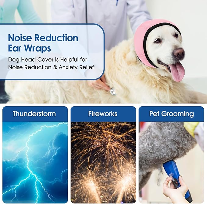 SUNFURA Dog Calming Hoodie - Anxiety Relief Quiet Ears for Dogs, Dog Ear Muffs Cover Noise Protection, No Shake Head Wraps Hematoma for Grooming, Force Drying, Bath, Light Pink S