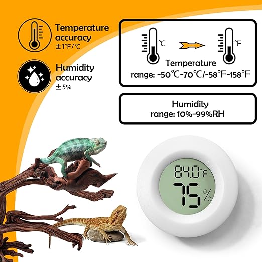 2 PCS White Reptile Thermometer and Humidity Gauge for Bearded Dragon Tank Accessories, Reptile Tank Accessories for Jumping Spider, Leopard Gecko, Hermit Crab, Gecko, Ball Python, Lizard