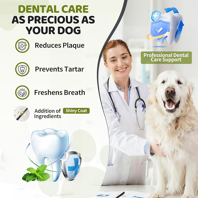 Dog Dental Powder, Dog Teeth Cleaning Powder with Plaque & Tartar Remover, Fresh Breath Support, Whitening & Coat Health Enhancer, Dental Care for All Size Dogs (210g)