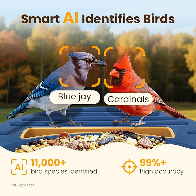 Smart Bird Feeder with Camera, 2.5K UHD Bird Feeder Camera Solar Powerd, Sensitive AI Identification, Instant Alerts Capture Video, IP66 Waterproof for Outdoor, Ideal Gift, Blue