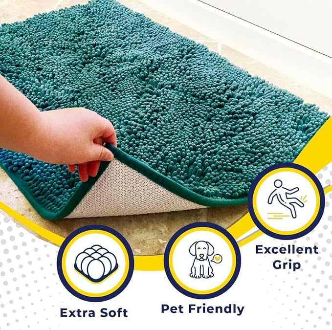Muddy Mat® AS-SEEN-ON-TV Highly Absorbent Microfiber Door Mat and Pet Rug, Non Slip Thick Washable Area and Bath Mat Soft Chenille for Kitchen Bathroom Bedroom Indoor and Outdoor - Teal 24" x 72"