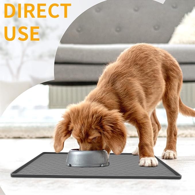 Ptlom Grey Pet Placemat for Dog and Cat, Waterproof Anti-Slip Pet Feeding Bowl Mats for Food and Water, Small Medium Large Tray Mat Prevent Residues from Spilling to Floor, Silicone, 31.5" 23.6"