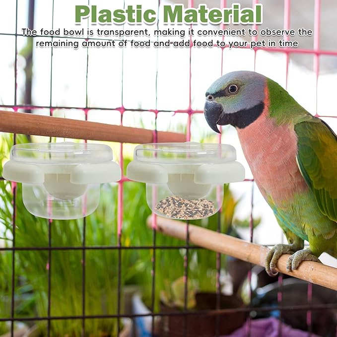 PINVNBY 4 PCS Bird Bowls for Cage with Clamp,Transparency Birds Cage Feeders Easy to Install Parakeet Feeder Small-Sized Detachable Bird Bowl for Finches Lovebirds and Long-Tailed Parrots (White)